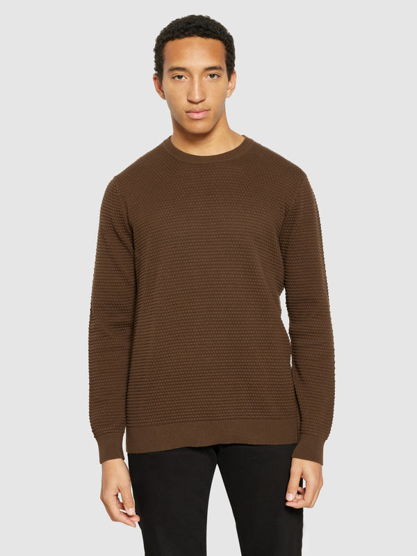 KnowledgeCotton Apparel - MEN VAGN regular bubble knit crew neck - Regenerative Organic Certified - GOTS/Vegan Knits 1243 Demitasse (brown)