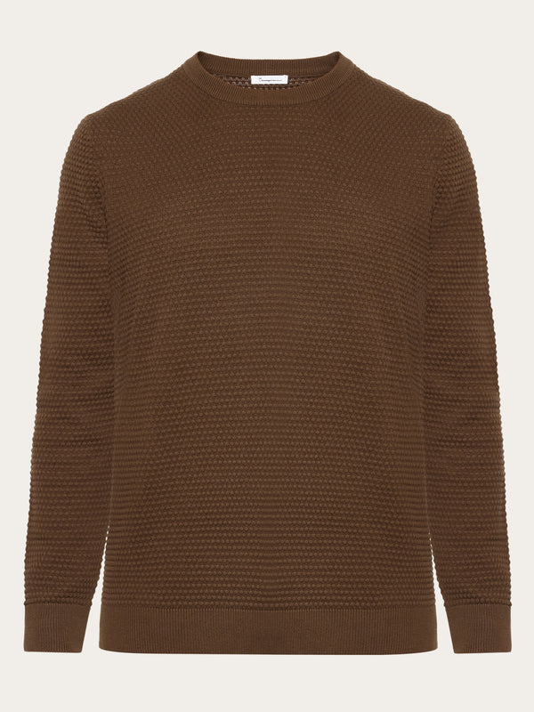 KnowledgeCotton Apparel - MEN VAGN regular bubble knit crew neck - Regenerative Organic Certified - GOTS/Vegan Knits 1243 Demitasse (brown)