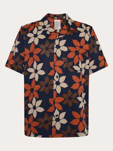 KnowledgeCotton Apparel - MEN Wave relaxed tencel print short sleeve shirt Shirts 9925 Red