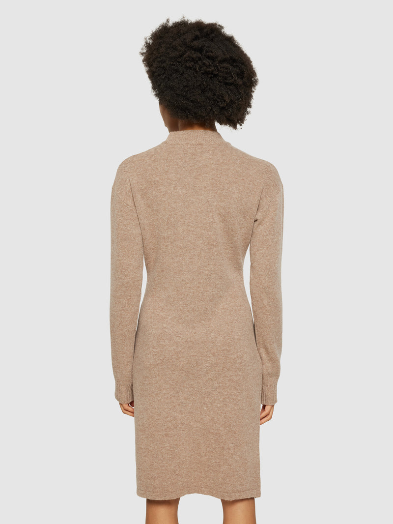 KnowledgeCotton Apparel - WMN Wool crew neck mid length dress Dresses 1336 Kelp melange