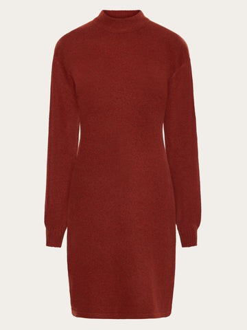 KnowledgeCotton Apparel - WMN Wool crew neck mid length dress Dresses 1478 Fired Brick