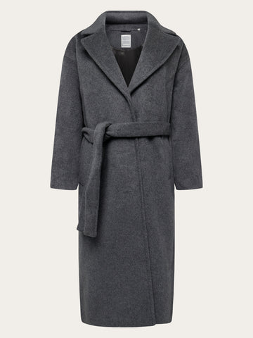 KnowledgeCotton Apparel - WMN Wool lapel coat Jackets 1073 Dark Grey Melange