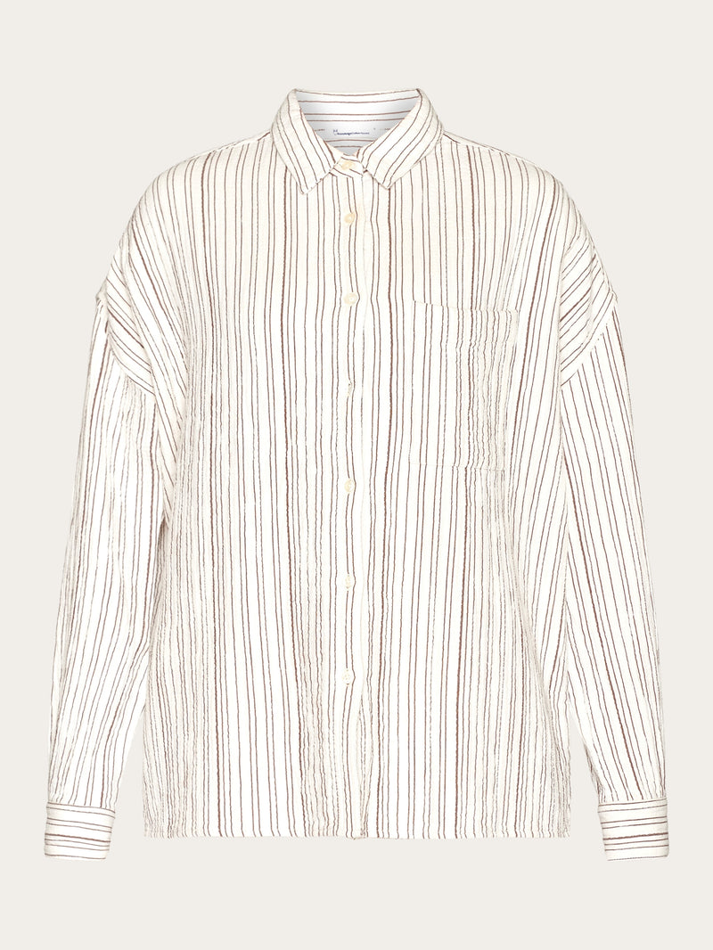 KnowledgeCotton Apparel - WMN Wrinkle stripe loose A-Shape Shirt - GOTS/Vegan Shirts 8026 Brown stripe