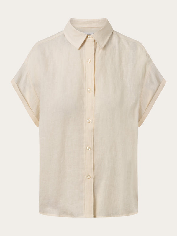 KnowledgeCotton Apparel - WMN ASTER fold up short sleeve linen shirt Shirts 1348 Buttercream
