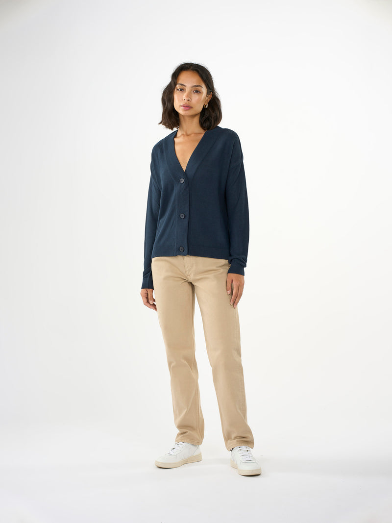 KnowledgeCotton Apparel - WMN Basic viscose cardigan Knits 1001 Total Eclipse