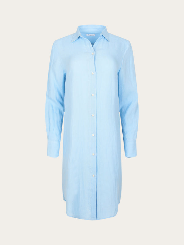 KnowledgeCotton Apparel - WMN Classic linen dress Dresses 1377 Airy Blue