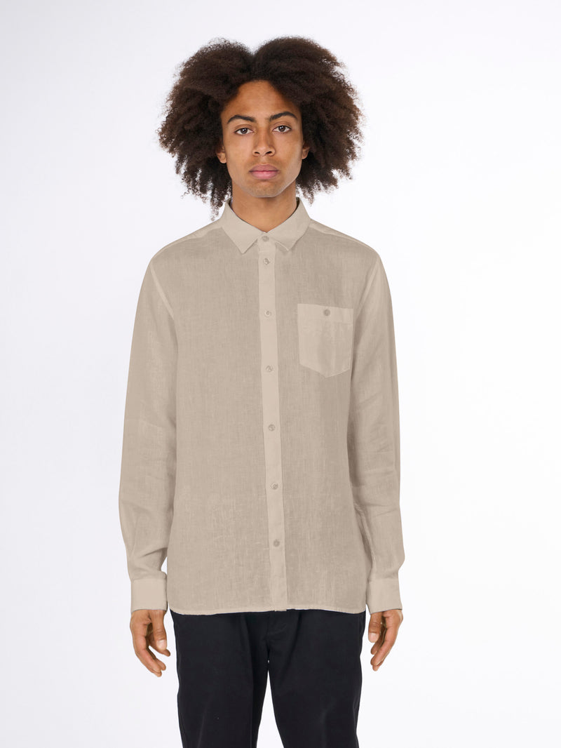 KnowledgeCotton Apparel - MEN Custom fit linen shirt Shirts 1228 Light feather gray