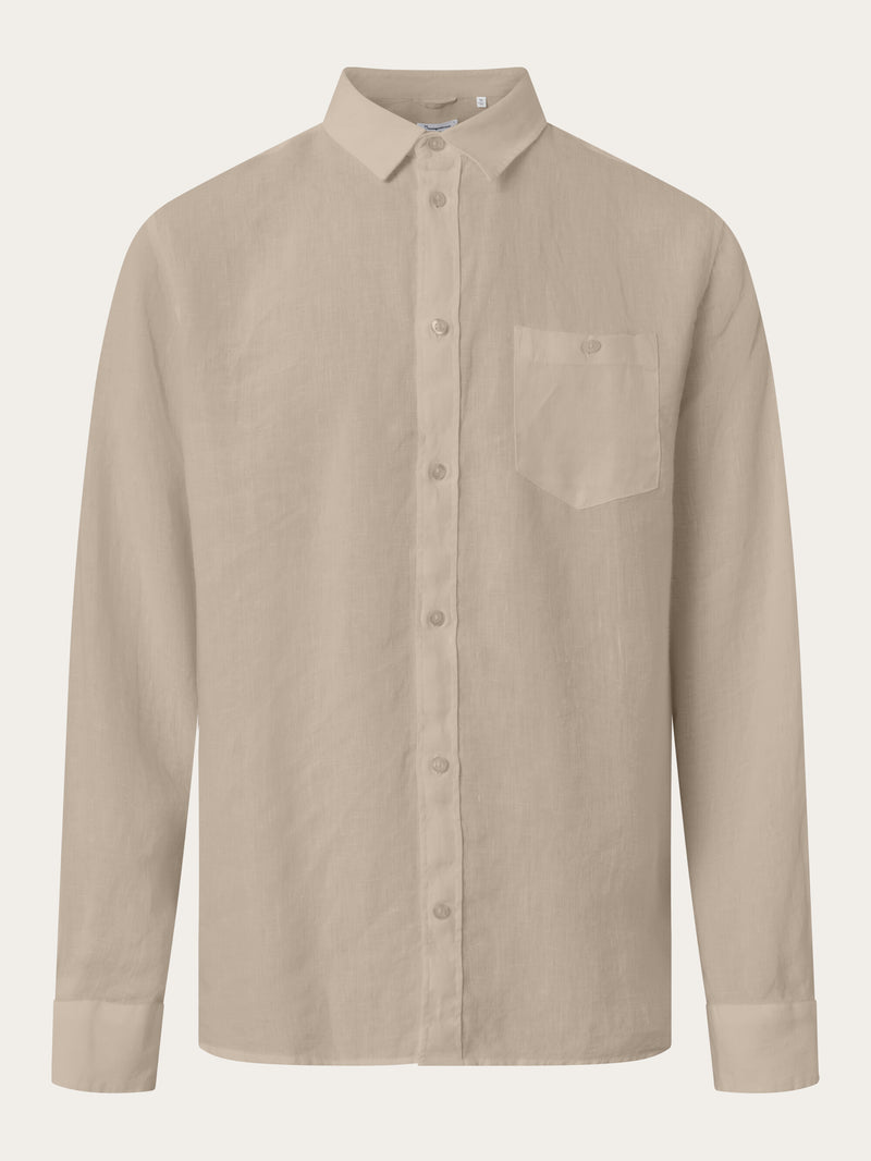 KnowledgeCotton Apparel - MEN Custom fit linen shirt Shirts 1228 Light feather gray