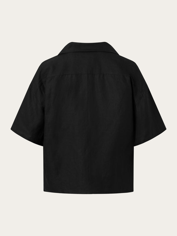 KnowledgeCotton Apparel - WMN Loose Linen Mix Resort SS Shirt Shirts 1300 Black Jet