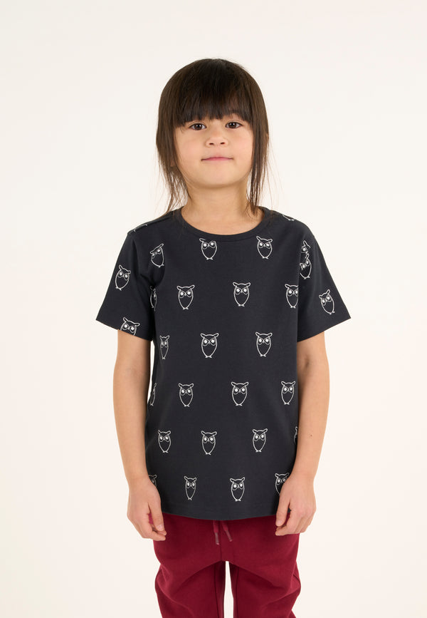 KnowledgeCotton Apparel - YOUNG Owl AOP t-shirt T-shirts 1001 Total Eclipse