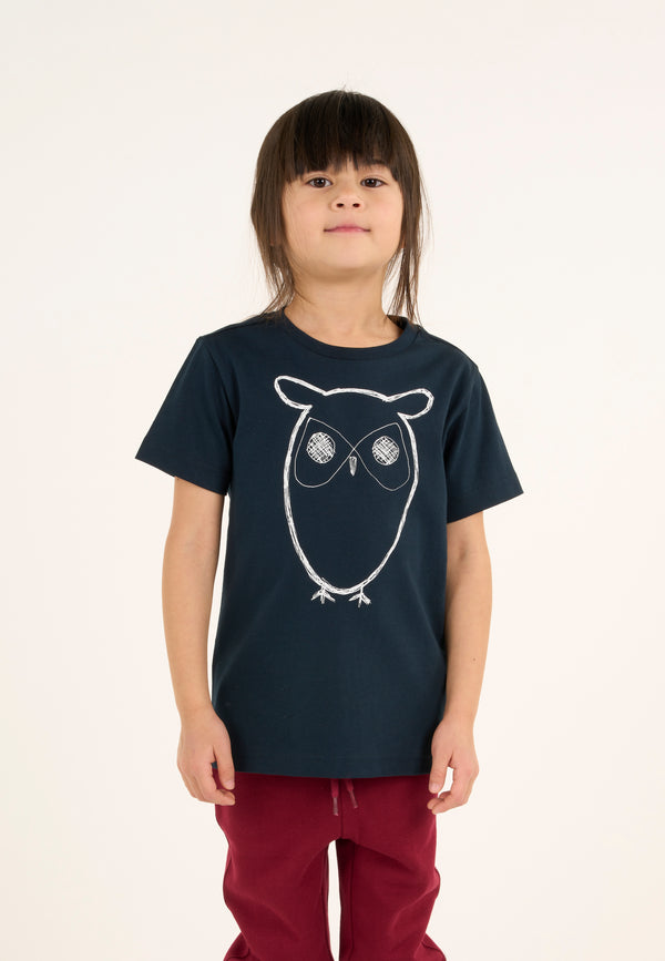 KnowledgeCotton Apparel - YOUNG Owl t-shirt T-shirts 1001 Total Eclipse