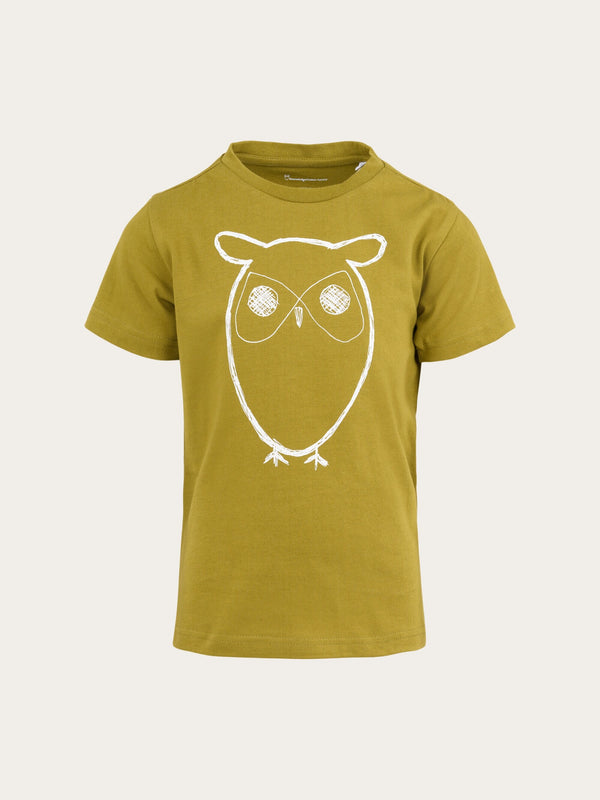KnowledgeCotton Apparel - YOUNG Owl t-shirt T-shirts 1363 Green Moss