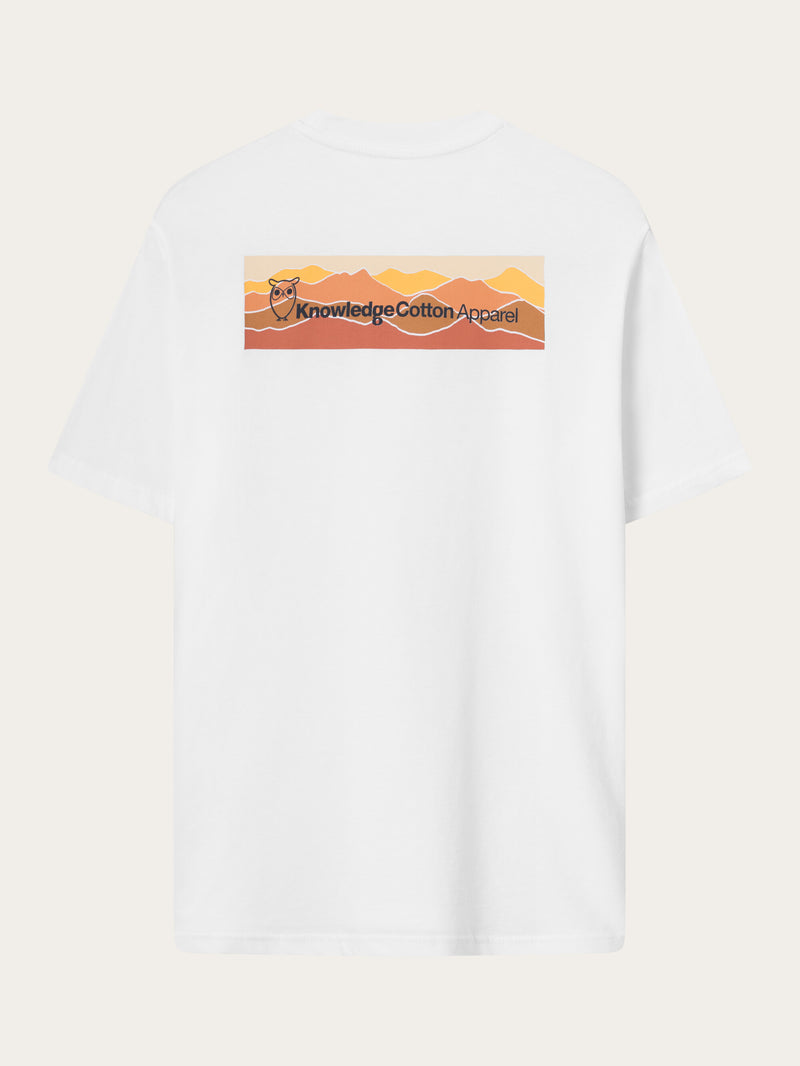 KnowledgeCotton Apparel - MEN Regular trademark mountain back printed t-shirt T-shirts 1010 Bright White