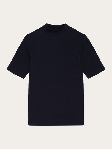 KnowledgeCotton Apparel - WMN Rib high neck SS T-shirts 1300 Black Jet