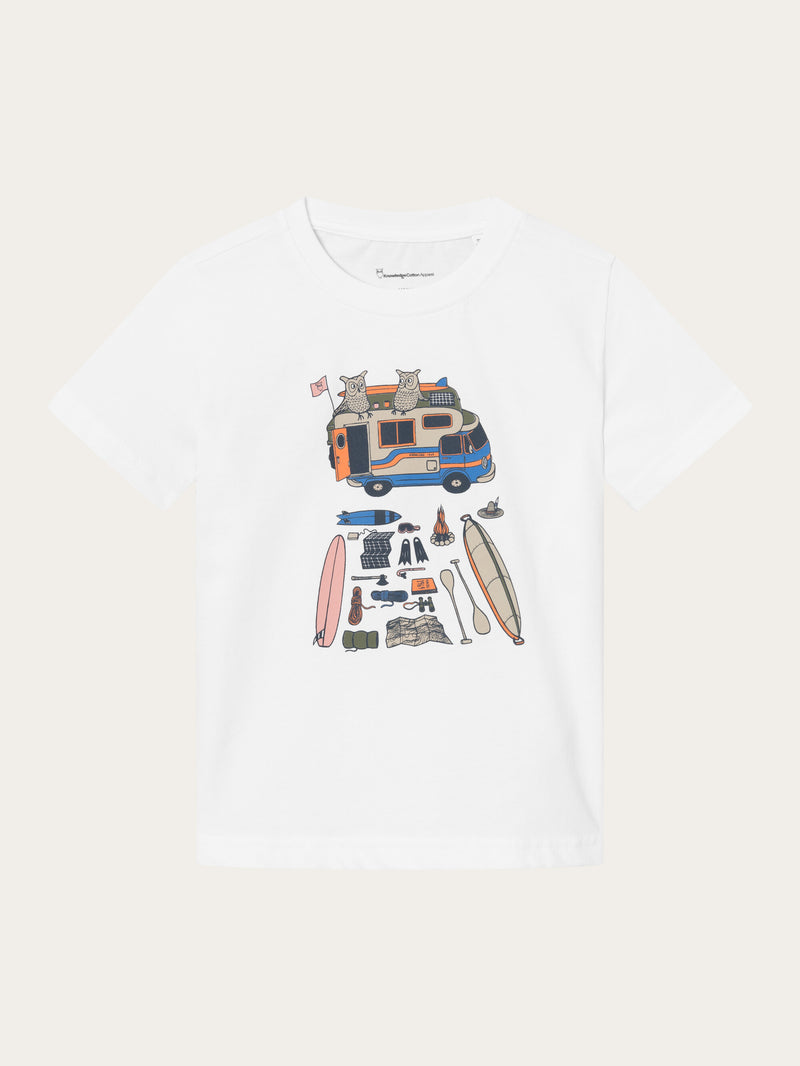 KnowledgeCotton Apparel - YOUNG Road trip printed t-shirt T-shirts 1010 Bright White