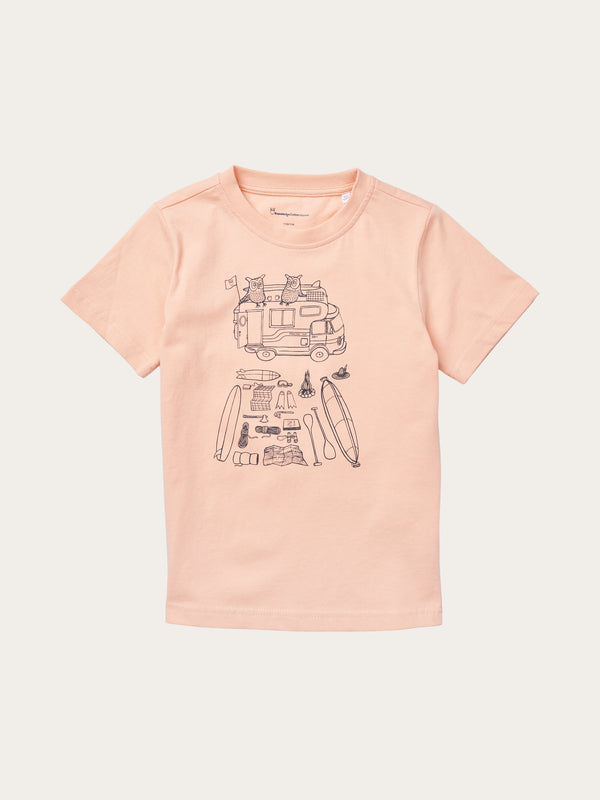 KnowledgeCotton Apparel - YOUNG Road trip printed t-shirt T-shirts 1379 Coral Pink
