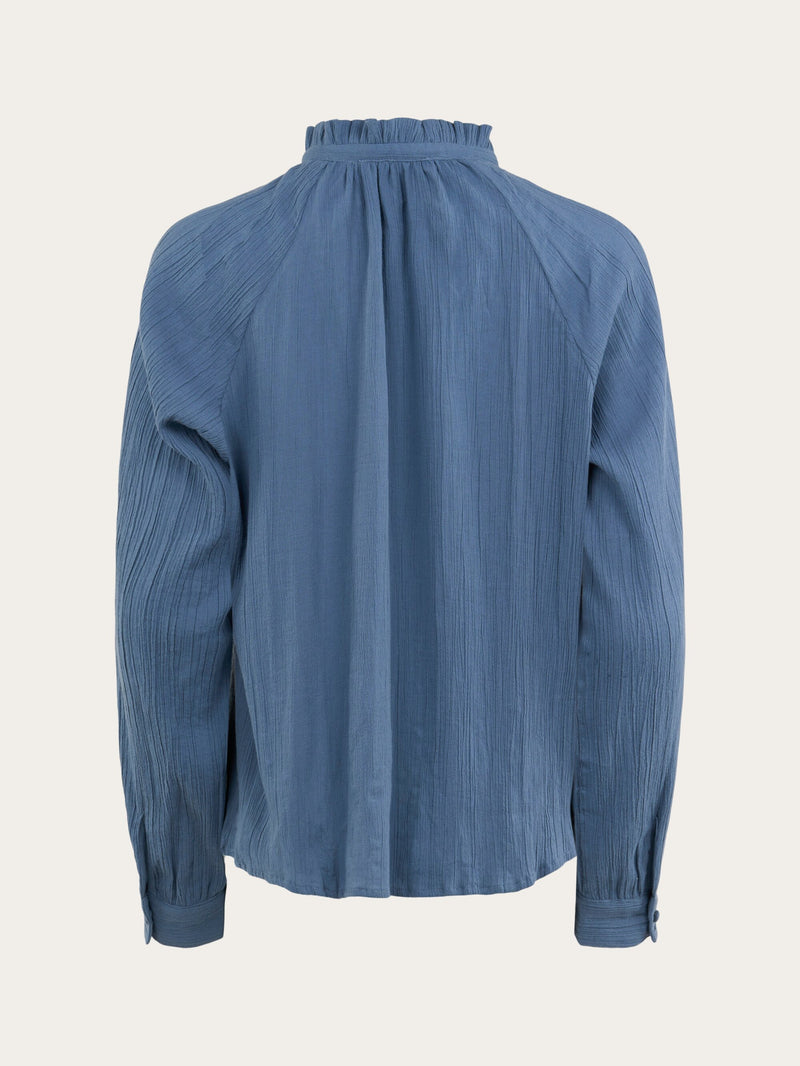 KnowledgeCotton Apparel - WMN Stand ruffle collar A-shape blouse Shirts 1361 China Blue