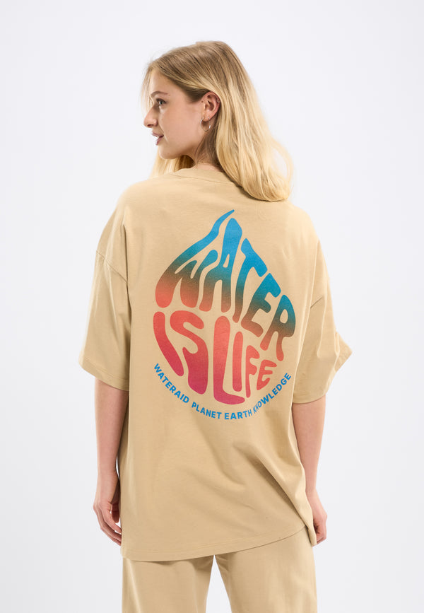 KnowledgeCotton Apparel - WMN WATERAID Printed oversized t-shirt T-shirts 1347 Safari