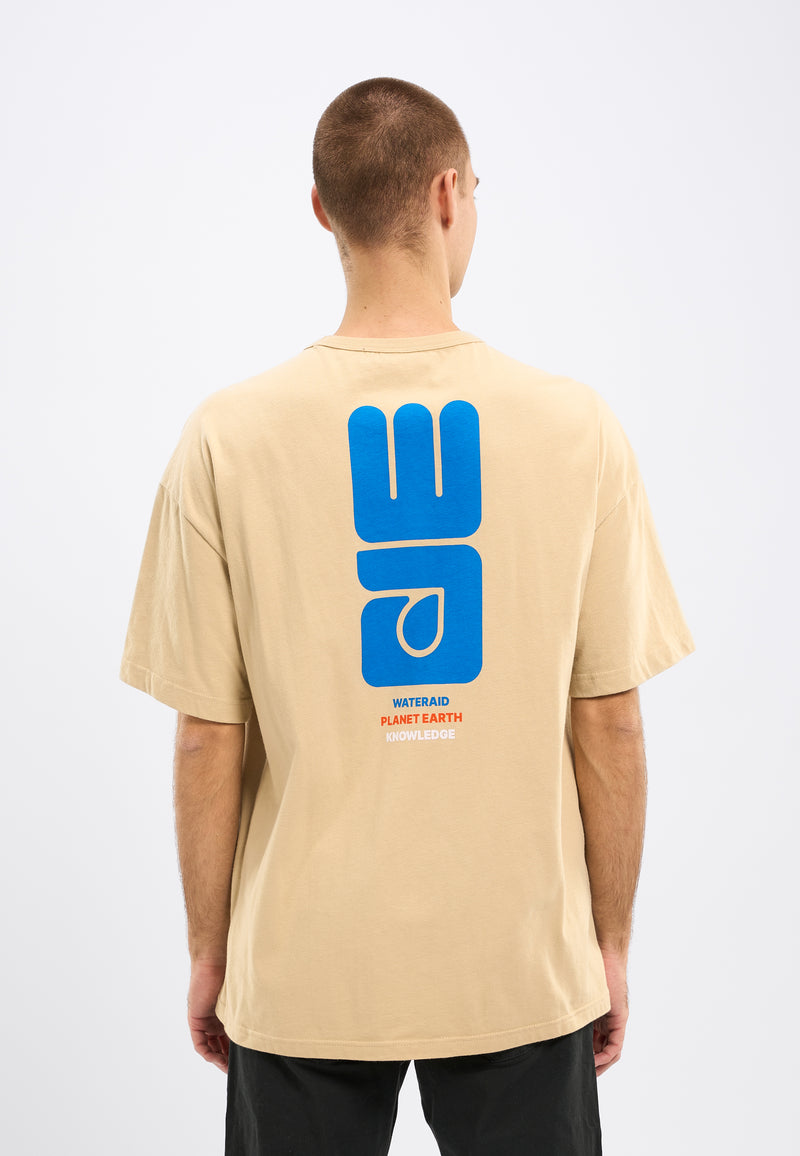 KnowledgeCotton Apparel - MEN WATERAID oversized t-shirt with chest print and big back print T-shirts 1347 Safari